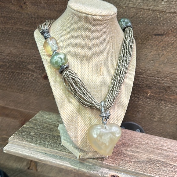 MAYA Vintage beaded  Multi-Strand Necklace with Heart Pendant - Picture 1 of 11